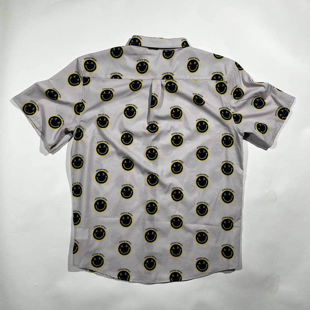 WeSC Mens Smiley Face Print Short Sleeve Button Down Shirt Grey Yellow Size XL - Picture 5 of 8
